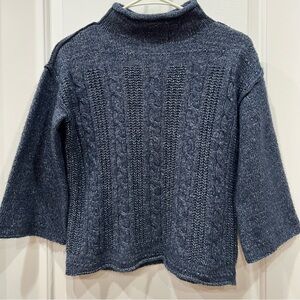 Ana Blue Cable-Knit Mock Neck Pullover Sweater Cotton Blend XS Women Cabin core